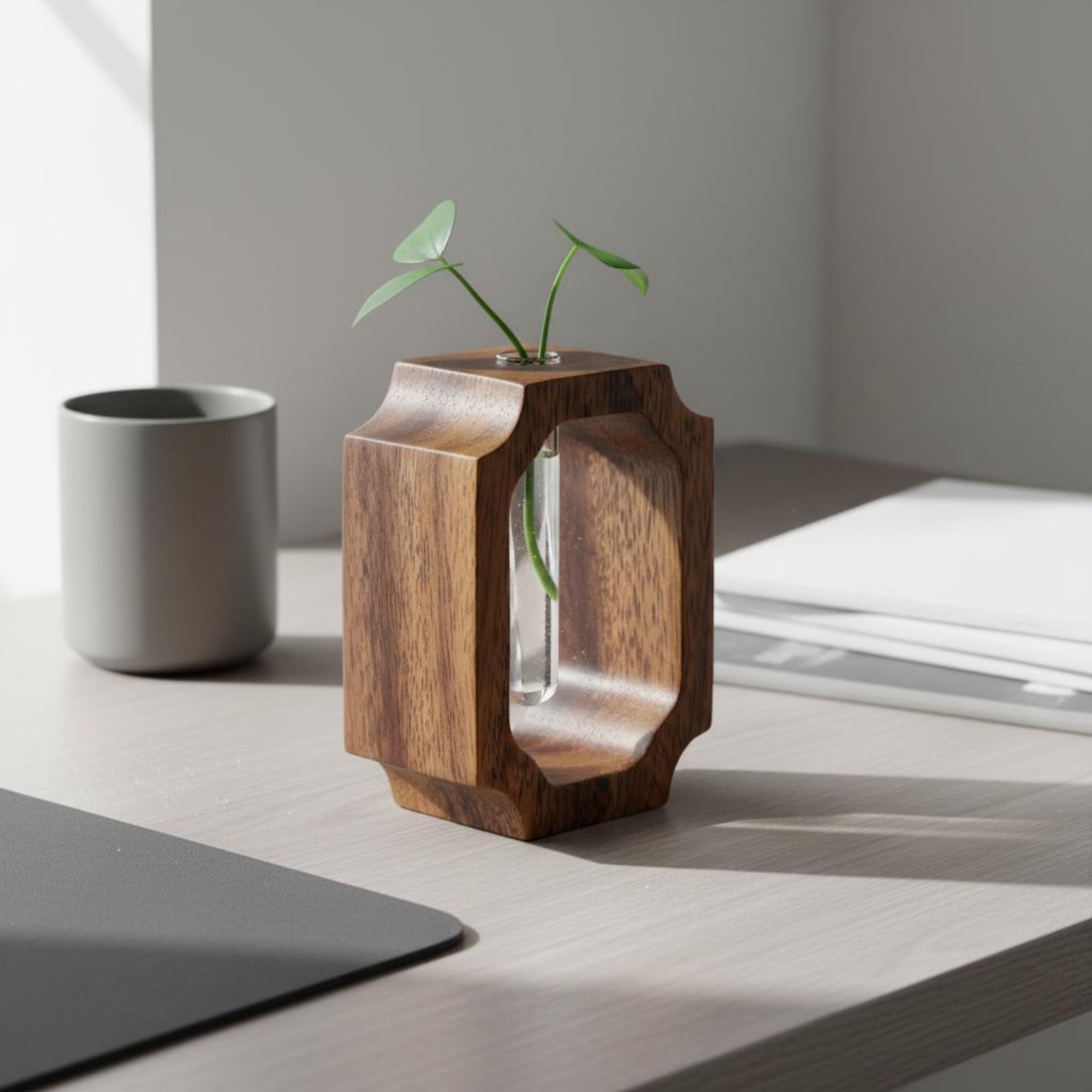 Walnut Wood Vase Easy to Clean - Propagation Station Vase บทวิจารณ์และราคา